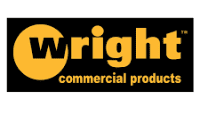 A black and yellow logo for wright commercial products.