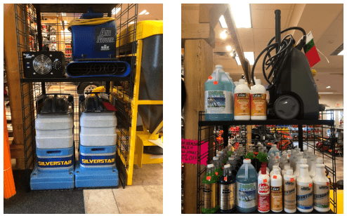 A couple of pictures showing different types of cleaning products.