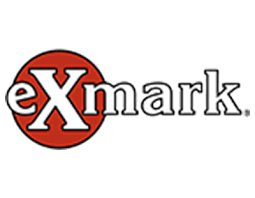 A red and white logo for exmark.