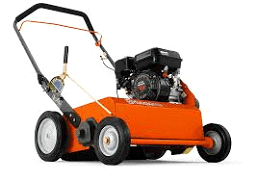 A lawn mower with a gas engine on it.