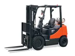 A forklift is shown with its side open.