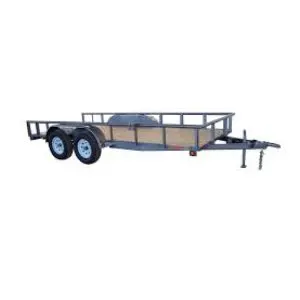 A trailer with two wooden rails and one metal frame.