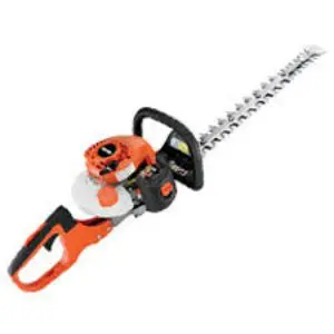 A hedge trimmer with an orange handle and black trim.