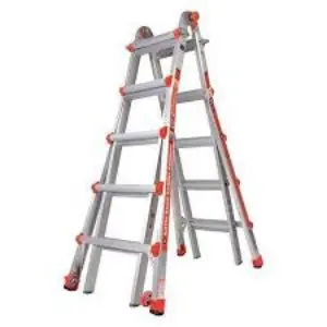 A ladder is shown with red accents on it.