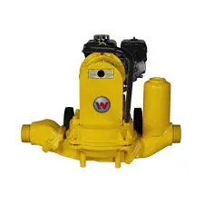 A yellow pump with a black engine.