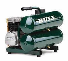 A green bull air compressor on top of a stand.