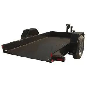 A black trailer with wheels on the side.