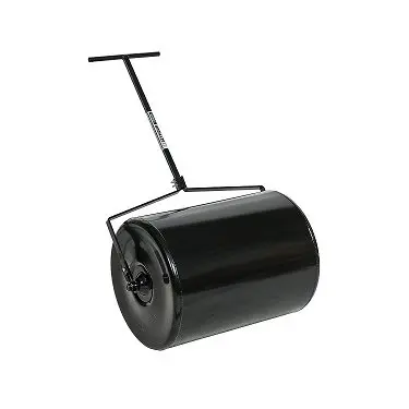 A black lawn roller with handle on top.
