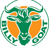 A green and orange logo of billy goat.