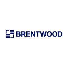 A blue and white logo of brentwood