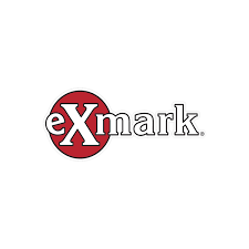 A red and white logo for exmark.