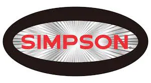 A red and black oval with the word simpson in it.