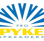 A blue and yellow logo for pro pyke spreaders.