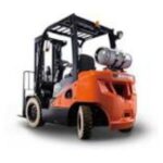 Orange forklift truck on white background